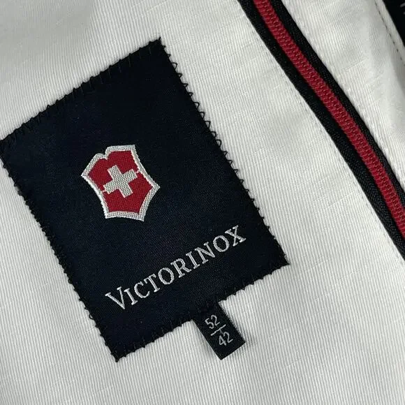 Victorinox Jacket Blazer Mens 42 White Linen Blend Utility Nautical Elbow Patch